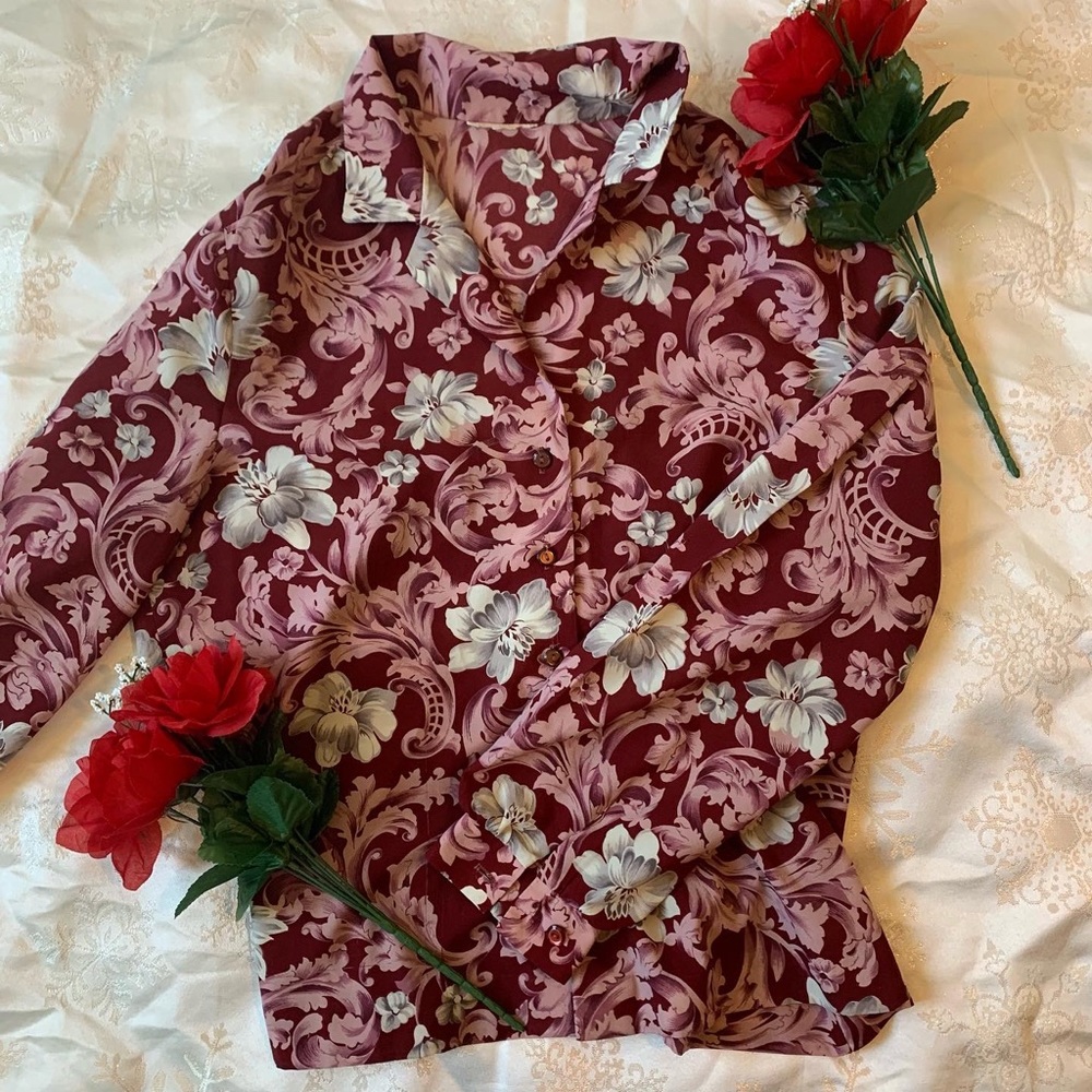 floral red and white lightweight button up